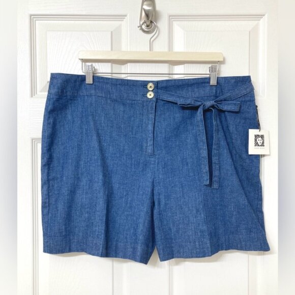 NEW Anne Klein Chambray Blue High Rise Shorts 16 Casual Coastal Fall - Picture 1 of 10